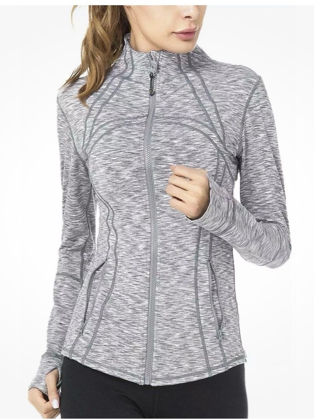 Women's Light Gray Full-Zip Utility Jacket with Thumbholes